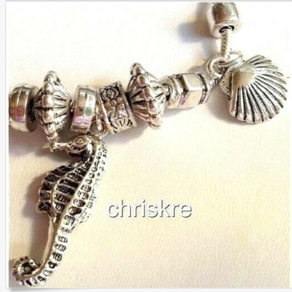 Silver Sea Life Charm Bracelet Anklet 8-11" Shells Island Beach Life Seahorse - Picture 6 of 8